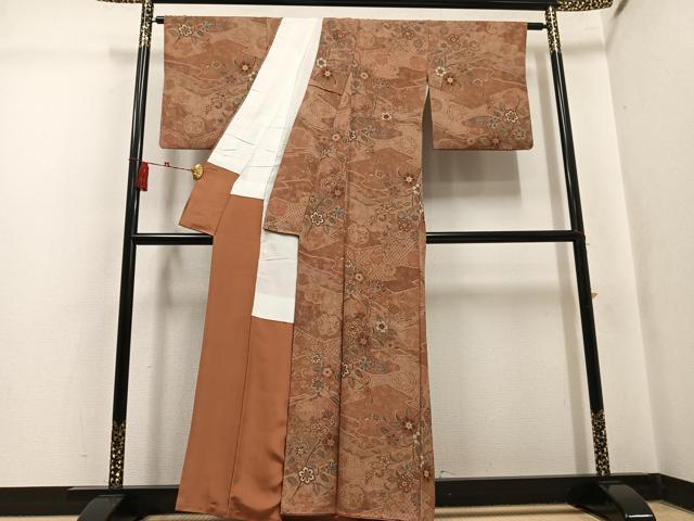 平和屋着物●上質な小紋 草花文 正絹 逸品 AABK7018ph