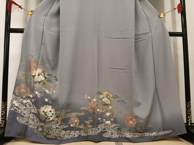 平和屋着物●豪華色留袖 駒刺繍 雪輪流水草花文 暈し染め 金銀彩 正絹 逸品 AABK7023ph