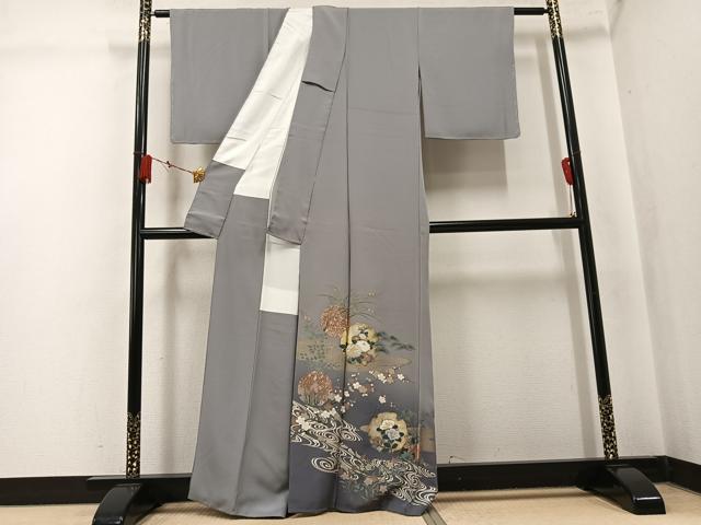 平和屋着物●豪華色留袖 駒刺繍 雪輪流水草花文 暈し染め 金銀彩 正絹 逸品 AABK7023ph