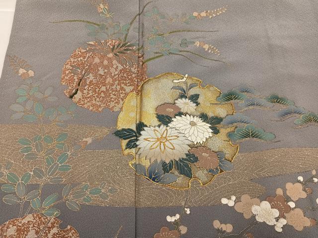 平和屋着物●豪華色留袖 駒刺繍 雪輪流水草花文 暈し染め 金銀彩 正絹 逸品 AABK7023ph