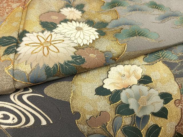平和屋着物●豪華色留袖 駒刺繍 雪輪流水草花文 暈し染め 金銀彩 正絹 逸品 AABK7023ph
