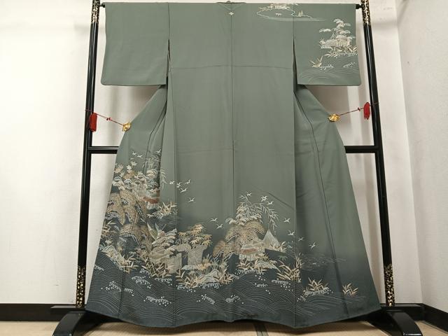 平和屋着物●訪問着 浜松風景群れ鶴文 暈し染め 金彩 正絹 逸品 AABK7037ph