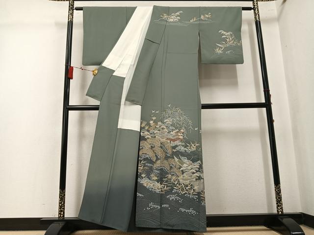 平和屋着物●訪問着 浜松風景群れ鶴文 暈し染め 金彩 正絹 逸品 AABK7037ph