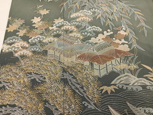 平和屋着物●訪問着 浜松風景群れ鶴文 暈し染め 金彩 正絹 逸品 AABK7037ph