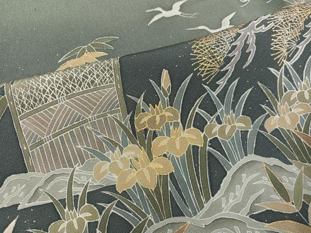 平和屋着物●訪問着 浜松風景群れ鶴文 暈し染め 金彩 正絹 逸品 AABK7037ph