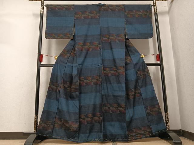 平和屋着物●結城紬 横段文 背抜き仕立て 正絹 逸品 未使用 AABK7043ph