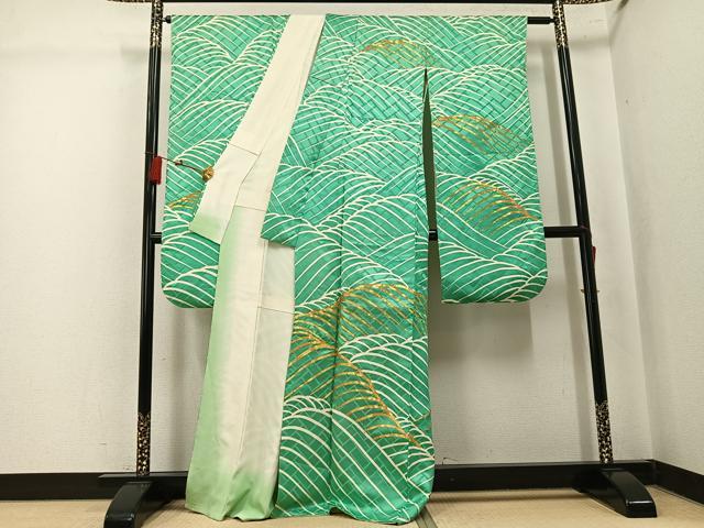 平和屋着物●豪華振袖 駒刺繍 立波文 正絹 逸品 AABK7047ph