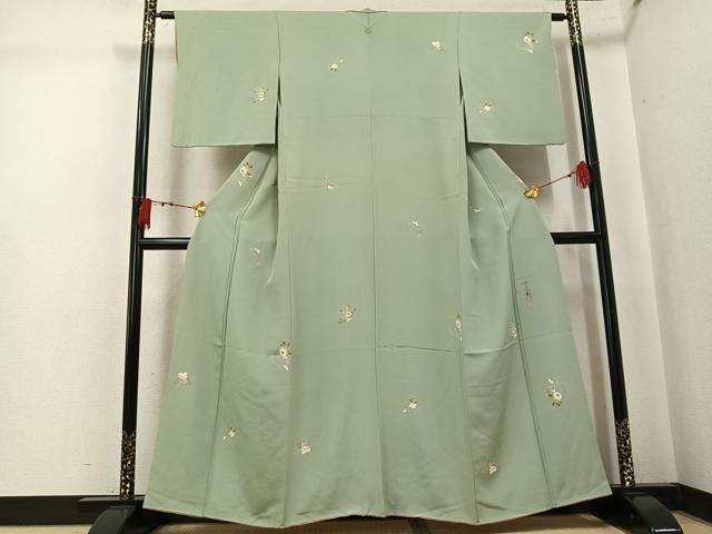 平和屋着物●京加賀友禅 百貫石峰 小紋 草花文 正絹 逸品 AABK7054ph