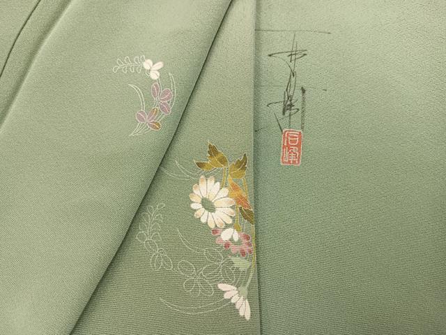 平和屋着物●京加賀友禅 百貫石峰 小紋 草花文 正絹 逸品 AABK7054ph