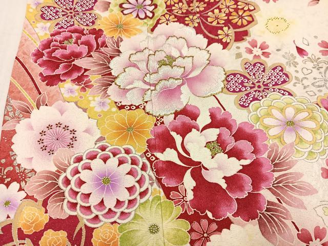 平和屋着物●豪華振袖 刺繍 花蝶文 銀彩 銀通し地 ロング丈 正絹 逸品 AABK7059ph