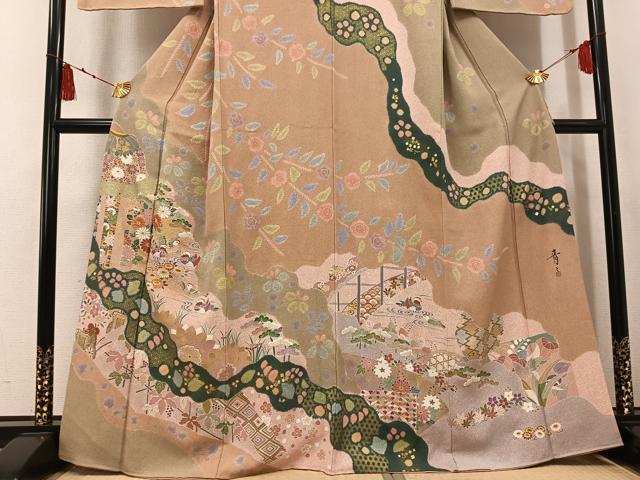 平和屋着物●京友禅の第一人者 松井青々 訪問着 鴛鴦花文 金銀彩 正絹 逸品 AABK7060ph