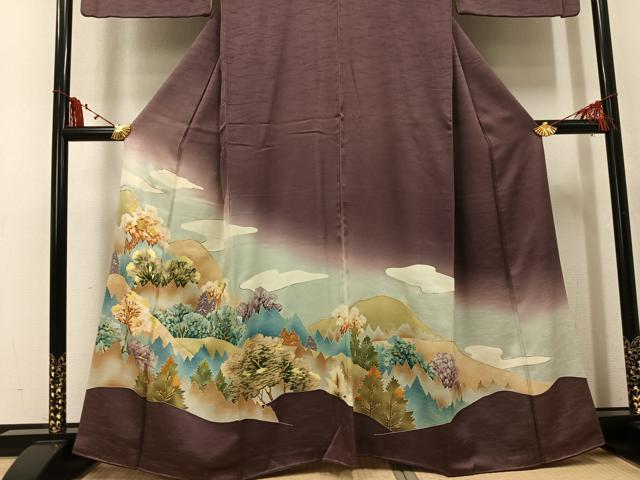 平和屋着物●野口彦太郎 大彦三代目 江戸染繍友禅 色留袖 刺繍 樹林文 暈し染め 金銀糸 正絹 逸品 AABK7063ph