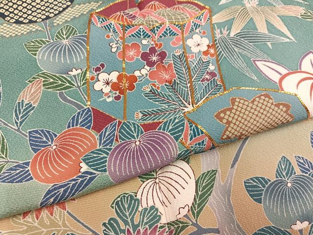 平和屋着物●豪華振袖 友禅 駒刺繍 貝桶枝花文 暈し染め 金彩 正絹 逸品 AABK7065ph