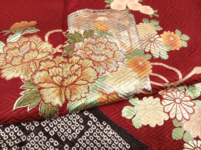 平和屋着物●豪華振袖 絞り 刺繍 貝桶檜扇花文 金銀彩 やまと誂製 正絹 逸品 AABK7066ph