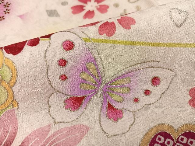 平和屋着物●豪華振袖 刺繍 花蝶文 銀彩 銀通し地 正絹 逸品 AABK7067ph