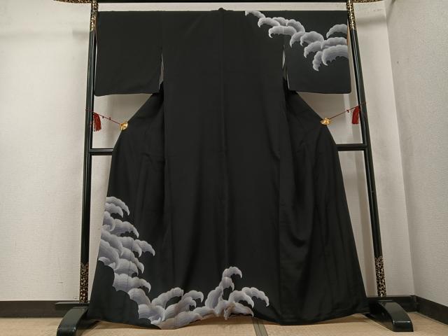 平和屋着物●訪問着 立波文 黒地 正絹 逸品 AABK7071ph