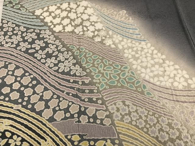 平和屋着物●訪問着 刺繍 おぼろ染 重ね絞り 舞花文 暈し染め 正絹 逸品 未使用 AABK7073ph