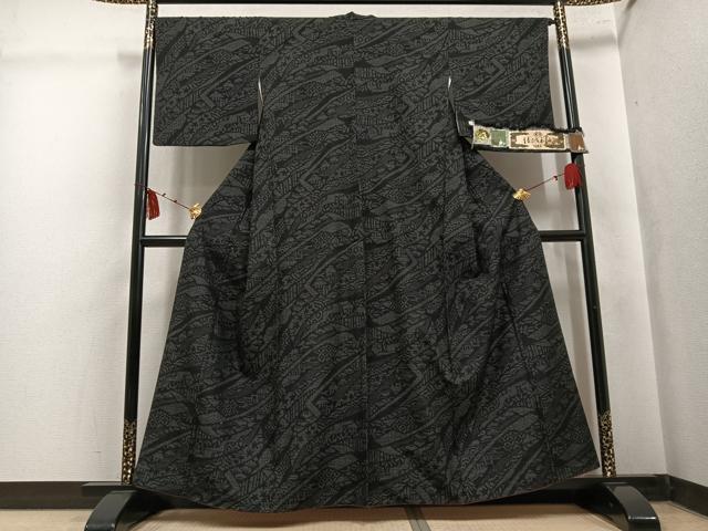 平和屋着物●結城玉紬 80亀甲 風景文 結織苑 証紙付き 正絹 逸品 AABK7074ph