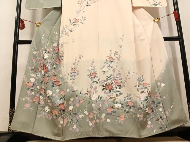 平和屋着物●訪問着 友禅 作家物 枝花文 暈し染め 正絹 逸品 未使用 AABK7075ph