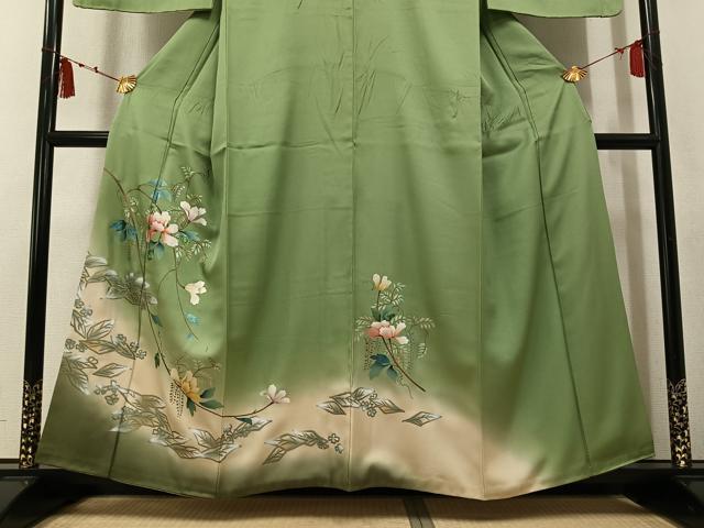 平和屋着物●訪問着 草花文 暈し染め 金銀彩 正絹 逸品 AABK7078ph
