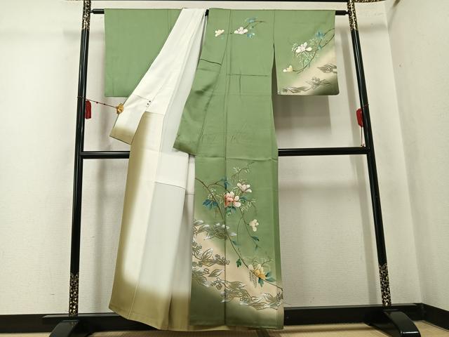 平和屋着物●訪問着 草花文 暈し染め 金銀彩 正絹 逸品 AABK7078ph