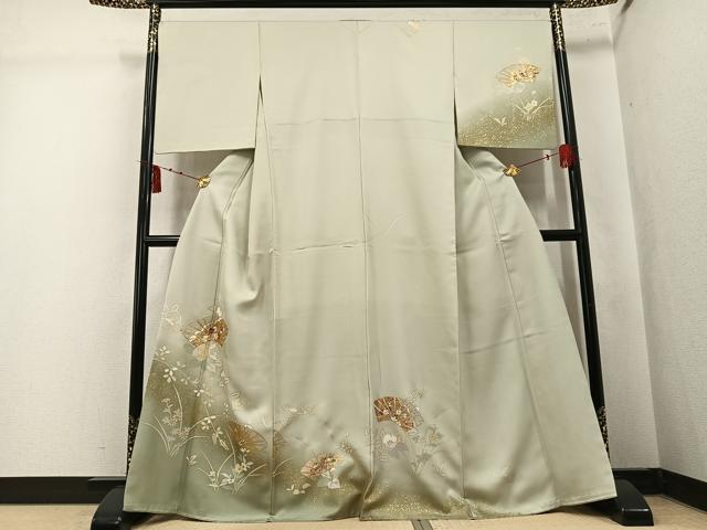 平和屋着物●訪問着 駒刺繍 地紙花文 暈し染め 金彩 正絹 逸品 AABK7079ph