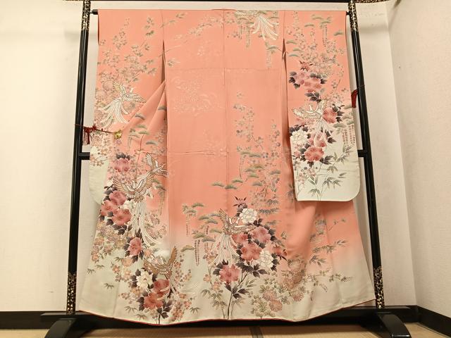 平和屋着物●豪華振袖 鳳凰花文 暈し染め 金彩 正絹 逸品 AABK7080ph