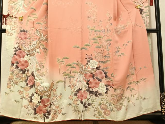 平和屋着物●豪華振袖 鳳凰花文 暈し染め 金彩 正絹 逸品 AABK7080ph