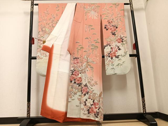 平和屋着物●豪華振袖 鳳凰花文 暈し染め 金彩 正絹 逸品 AABK7080ph