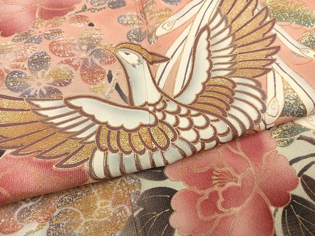 平和屋着物●豪華振袖 鳳凰花文 暈し染め 金彩 正絹 逸品 AABK7080ph