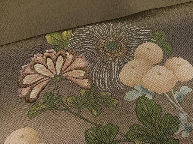 平和屋着物●アンティーク 大正ロマン ファッションデザイナー 花井幸子 訪問着 刺繍 草花文 暈し染め 金糸 正絹 逸品 AABK7087ph