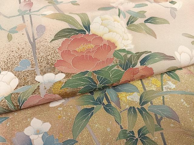 平和屋着物●十日町友禅作家 松雨 訪問着 枝花文 暈し染め 金彩 正絹 逸品 未使用 AABK7090ph