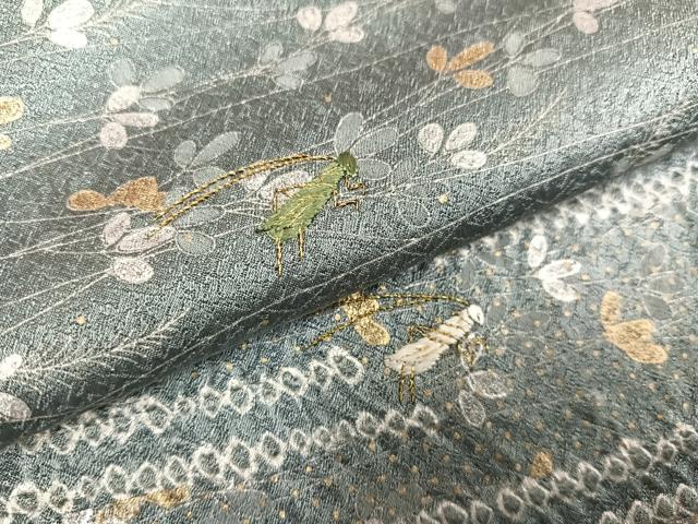 平和屋着物●訪問着 絞り 刺繍 コオロギ 金銀彩 正絹 逸品 AABK7093ph