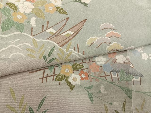 平和屋着物●訪問着 友禅 松竹梅風景文 暈し染め 正絹 逸品 AABK7102ph