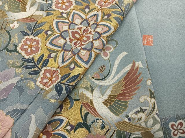 平和屋着物●訪問着 作家物 駒刺繍 鳳凰花唐草文 金彩 正絹 逸品 AABK7107ph