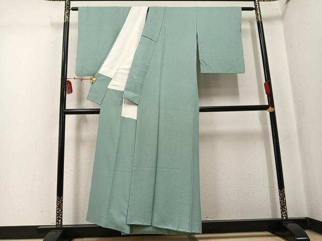 平和屋着物●上質な色無地 山葵色 正絹 逸品 AABK7109ph