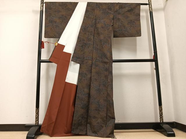 平和屋着物●都喜ヱ門 本場大島紬 7マルキ 草花文 藤絹織物謹製 証紙付き 正絹 逸品 AABK7114ph