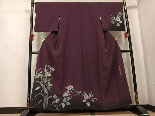 平和屋着物●染色作家 草野一騎 訪問着 草花文 暈し染め 金彩 正絹 逸品 AABK7123ph