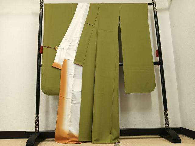 平和屋着物●豪華振袖 色無地 根岸色 正絹 逸品 AABK7124ph