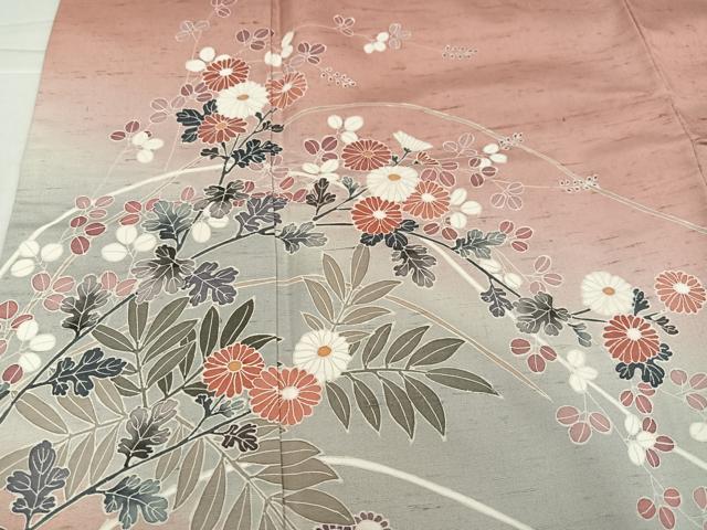 平和屋着物●石川県指定無形文化財 牛首紬 白山工房 手織り 訪問着 草花文 暈し染め 正絹 逸品 AABK7128ph