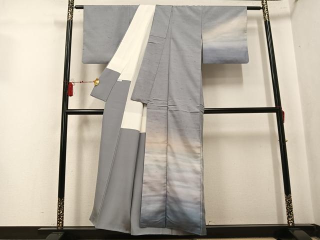 平和屋着物●石川県指定無形文化財 牛首紬 白山工房 手織り 訪問着 霞文 暈し染め 正絹 逸品 AABK7129ph