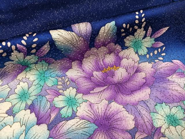 平和屋着物●豪華振袖 絞り 草花文 暈し染め 銀通し地 正絹 逸品 AABK7130ph