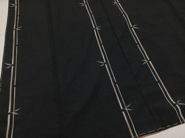 平和屋着物●本塩沢 笹竹文 黒地 正絹 逸品 未使用 AABK7148ph