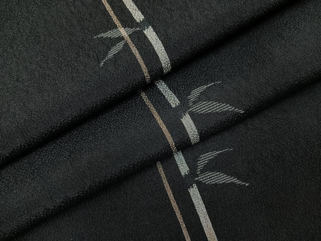 平和屋着物●本塩沢 笹竹文 黒地 正絹 逸品 未使用 AABK7148ph