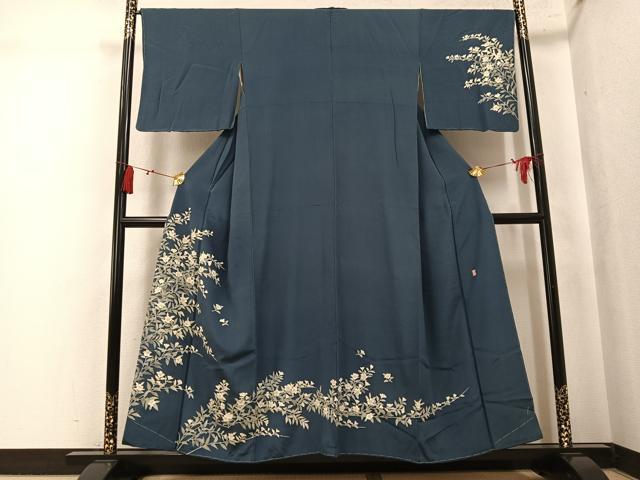 平和屋着物●本加賀友禅作家 柿本市郎 訪問着 草花文 正絹 逸品 AABK7154ph