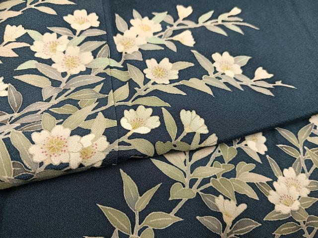 平和屋着物●本加賀友禅作家 柿本市郎 訪問着 草花文 正絹 逸品 AABK7154ph