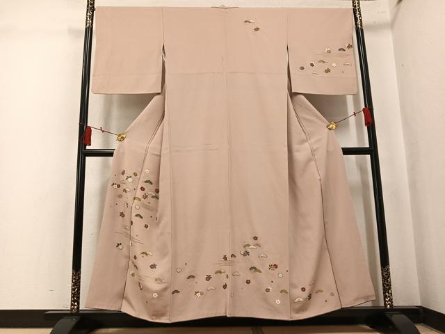 平和屋着物●訪問着 総刺繍 駒刺繍 草花文 金糸 正絹 逸品 AABK7155ph