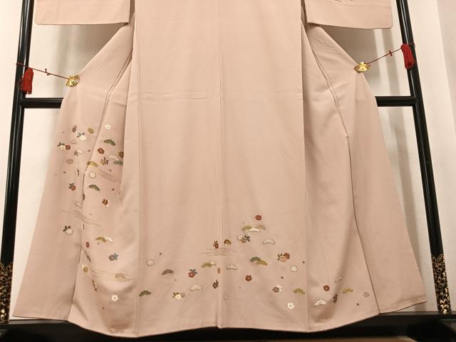 平和屋着物●訪問着 総刺繍 駒刺繍 草花文 金糸 正絹 逸品 AABK7155ph