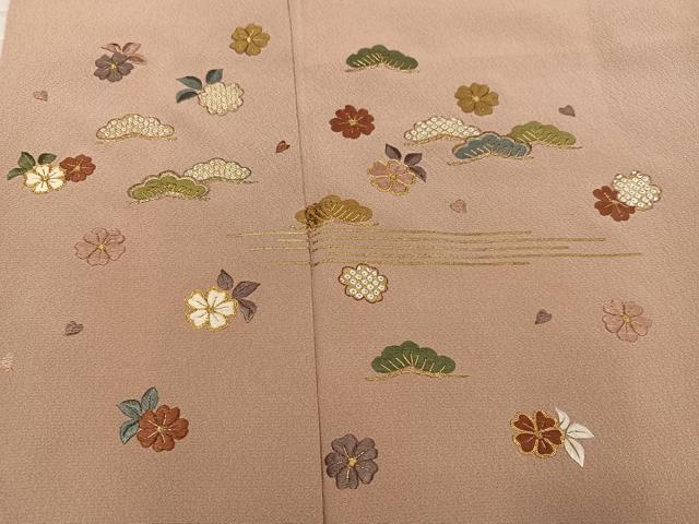 平和屋着物●訪問着 総刺繍 駒刺繍 草花文 金糸 正絹 逸品 AABK7155ph