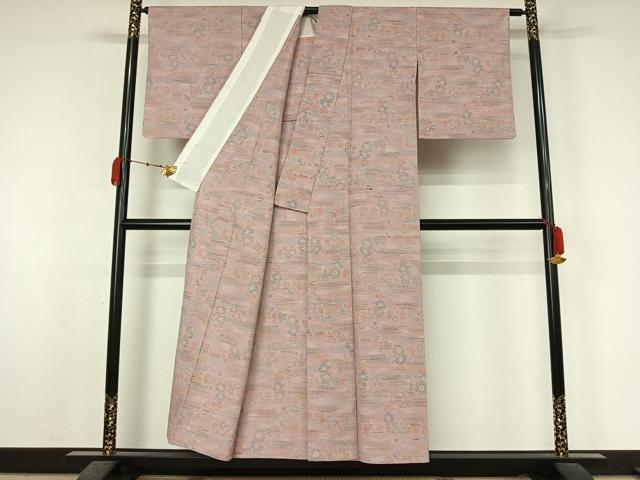 平和屋着物▽小千谷紬 単衣 草花文 正絹 逸品 AABK7163jh